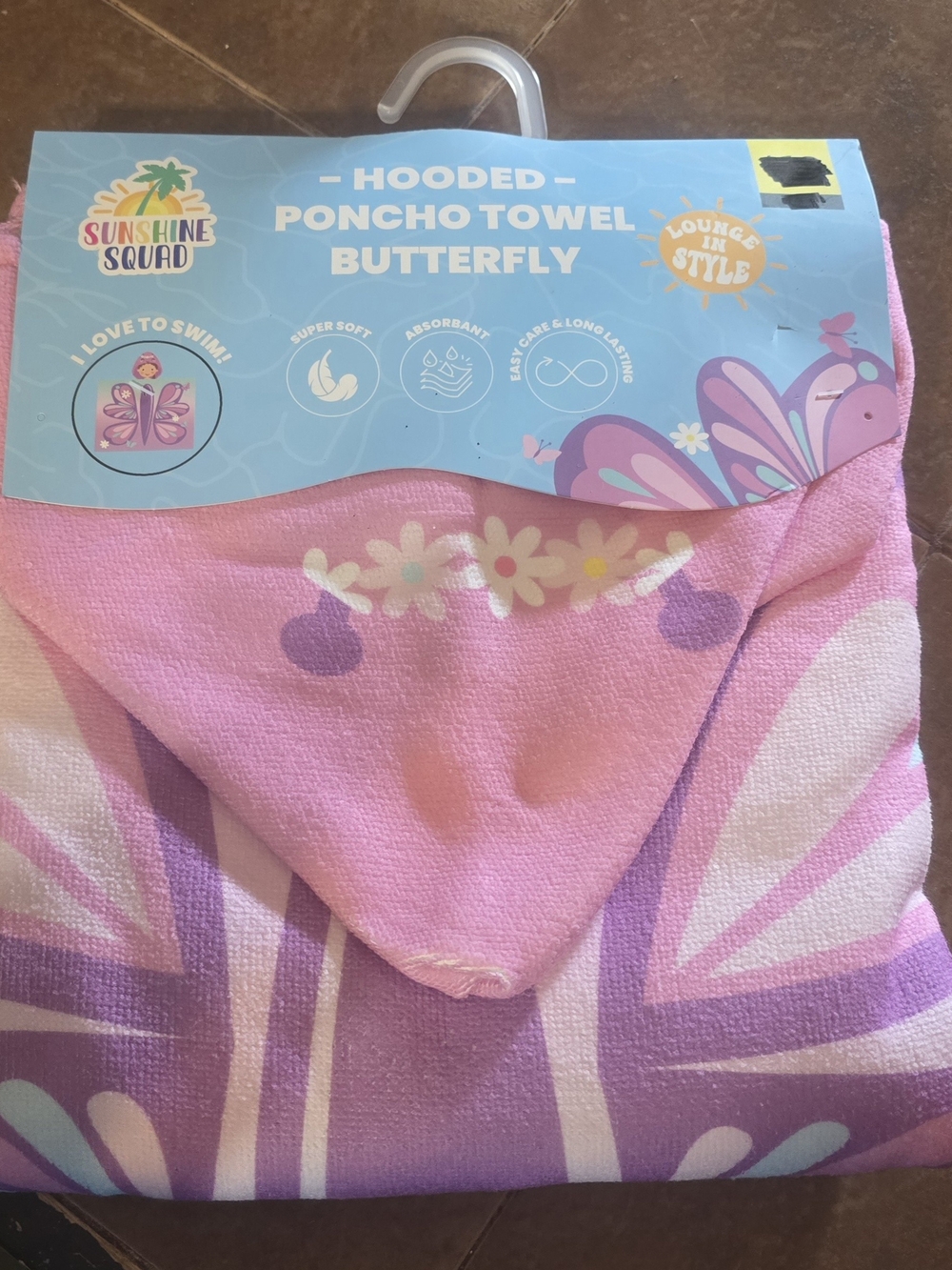 Sunshine Squad Pink Butterfly Hooded Poncho Towel for Kids